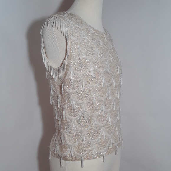 Vintage cream blouse with beading and tassels - Picture 2 of 8